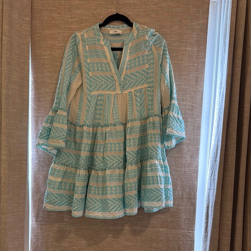 Devotion TWINS Aqua and Cream Zigzag Dress